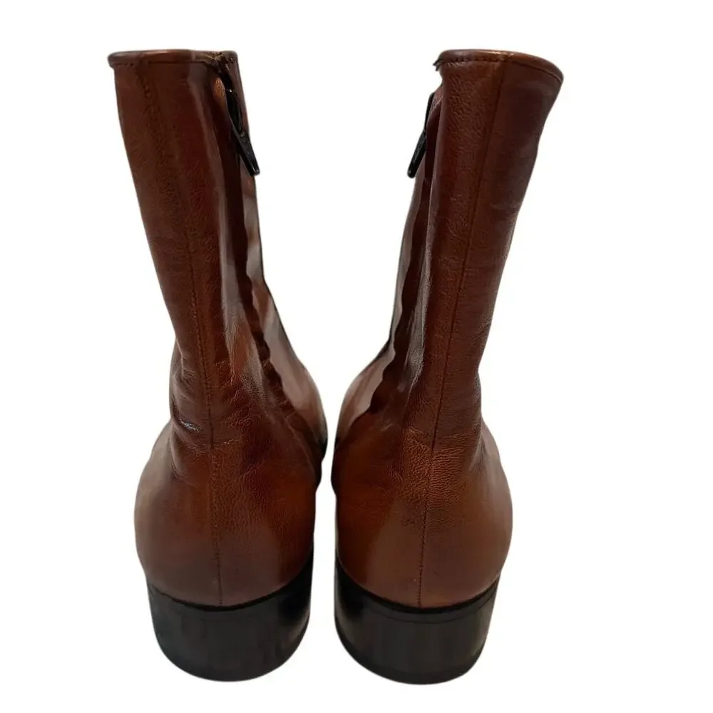 Vintage Florsheim Imperial Duke Zip Boots Cognac Kidskin Leather 7.5D Near Mint
